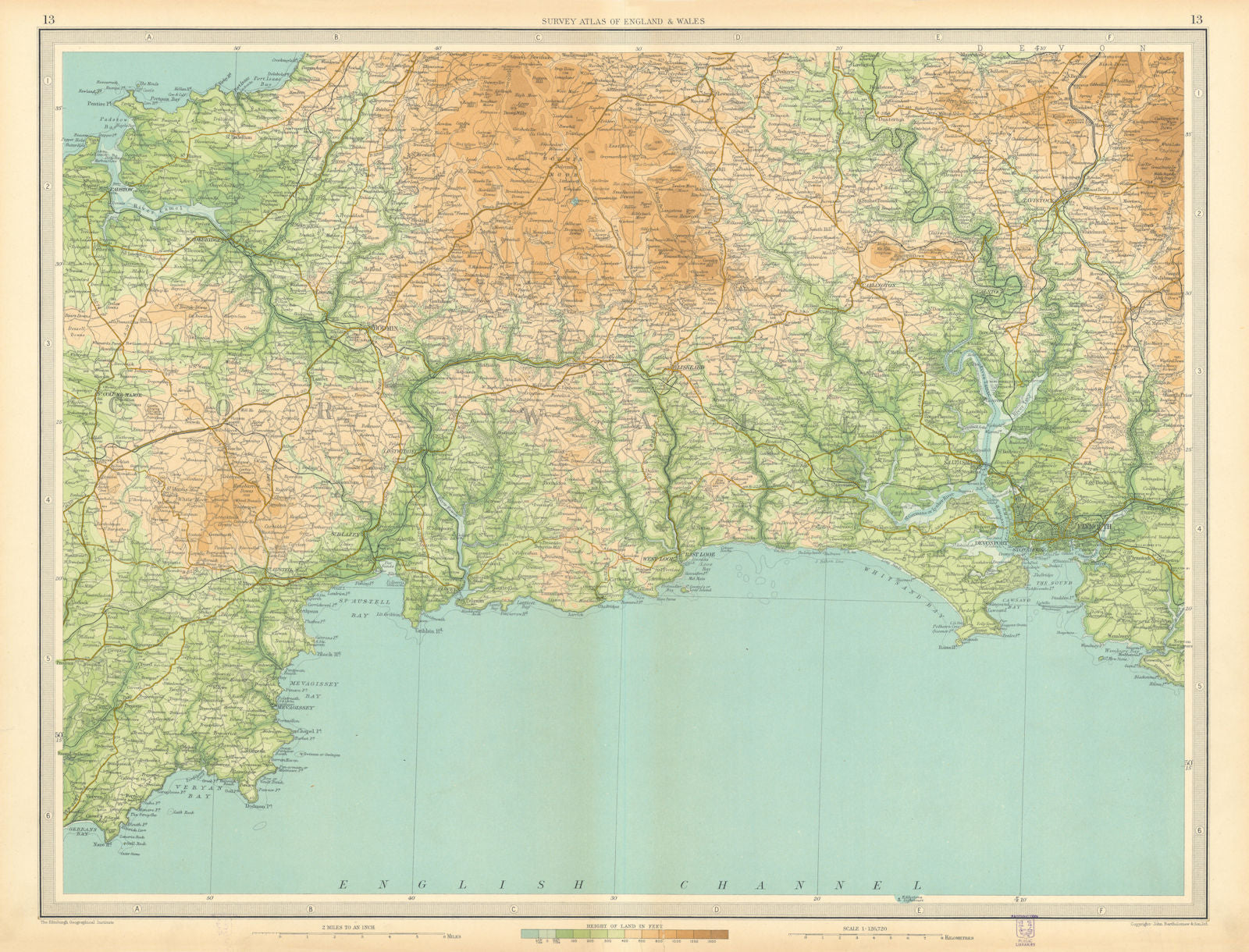 CORNWALL Bodmin Moor Plymouth Looe Fowey Padstow St Austell. LARGE 1939 map